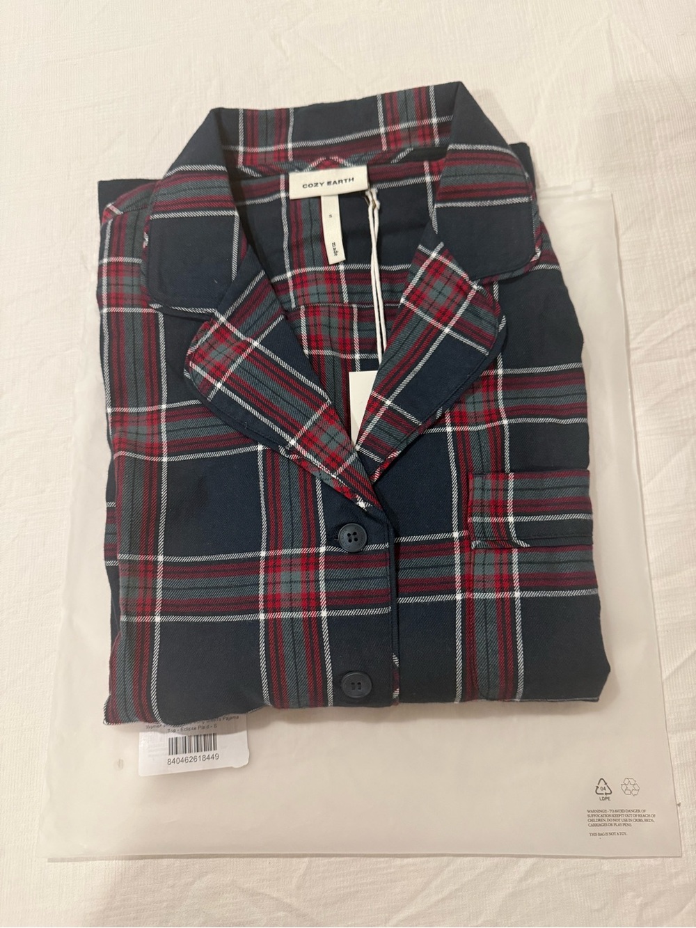 New Cozy Earth Farmhouse Long Sleeve Pajama Top Small - Eclipse Plaid MSRP $88 - Picture 5 of 7